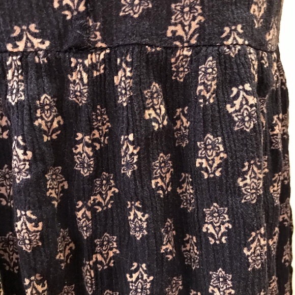 Forever 21 Boho Peasant Top Size Small Blue Tan Criss Cross Back Swing Tee - Picture 8 of 13